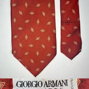 Vintage GIORGIO ARMANI CRAVATTE Geometric Pattern Classic Orange Silk Tie, 3.75”